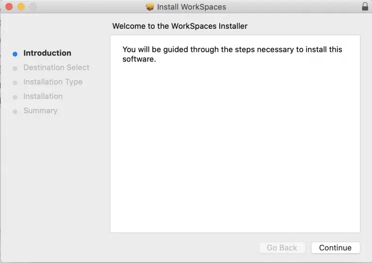 Процесс установки клиента WorkSpaces