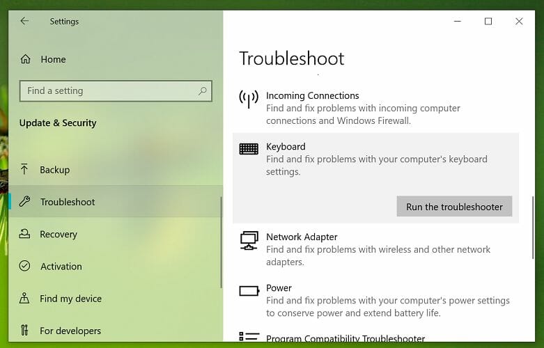 Средство устранения неполадок клавиатуры в Windows
