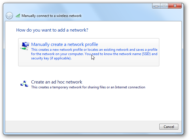 Форма ручного создания профиля с полем для выбора