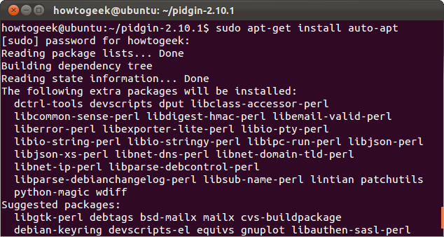 Пример использования auto-apt в терминале