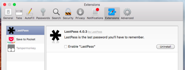 Список расширений в настройках Safari