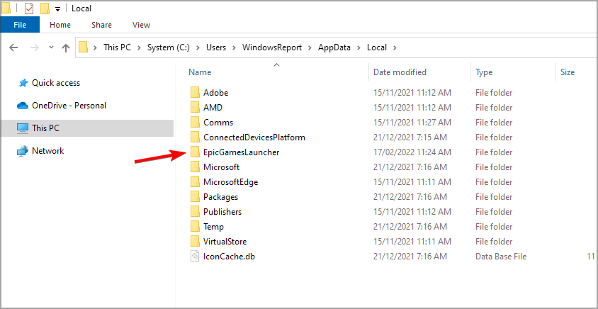 Папка Epic Games Launcher в %localappdata%