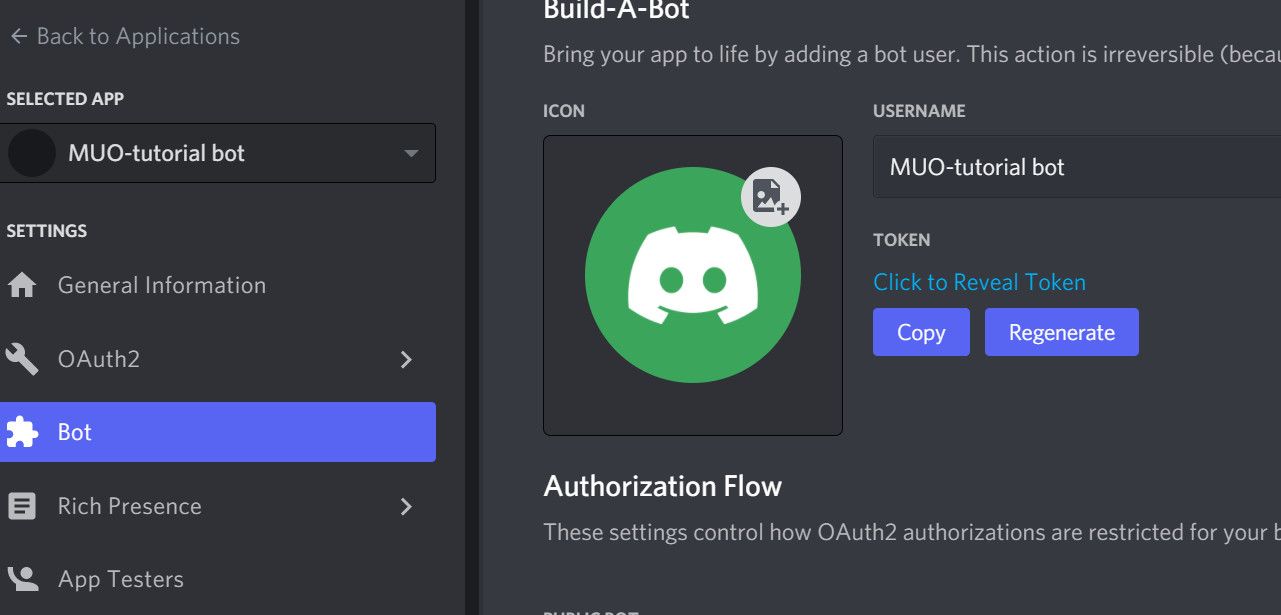 Копирование токена бота в консоли разработчика Discord