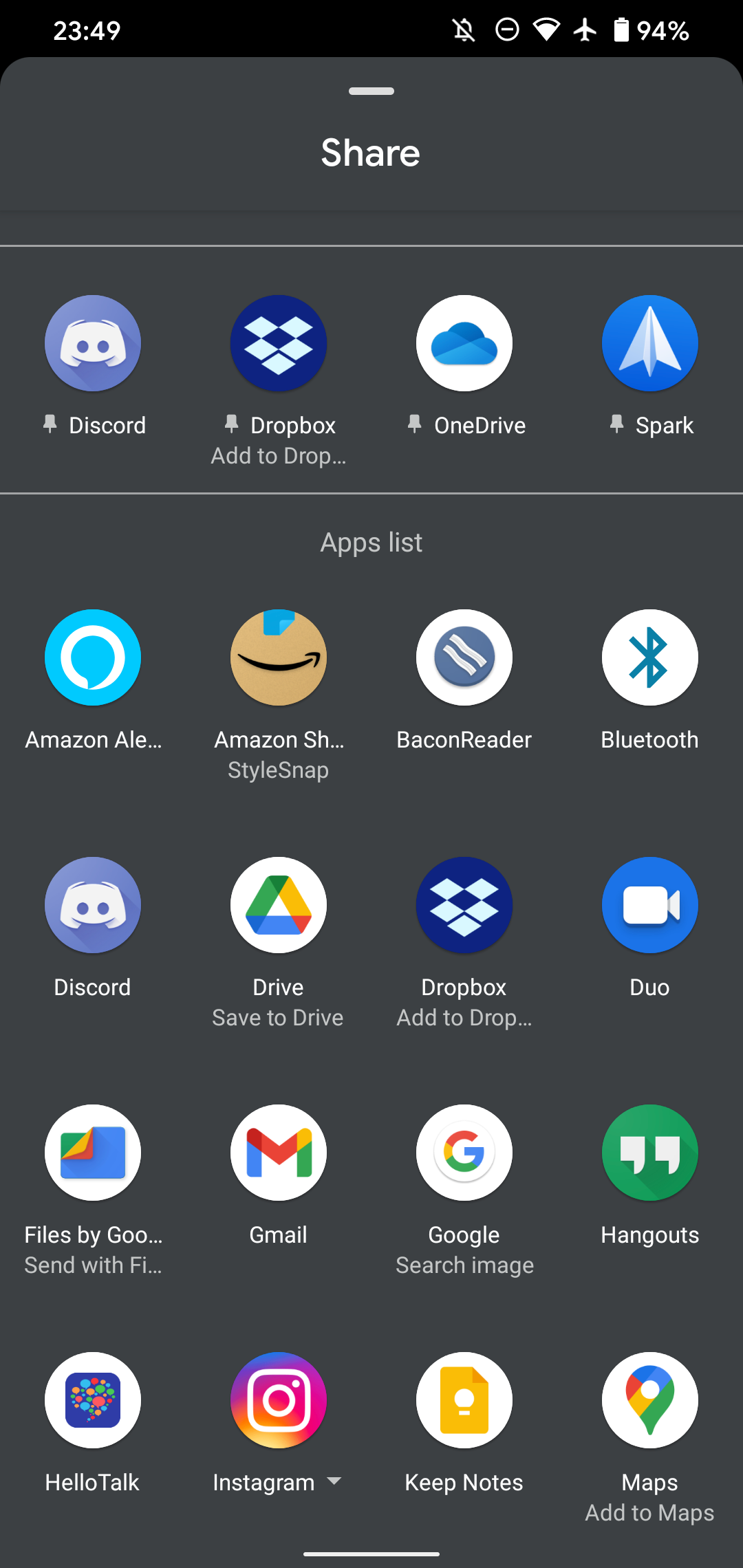 Выбор приложения для отправки на Android