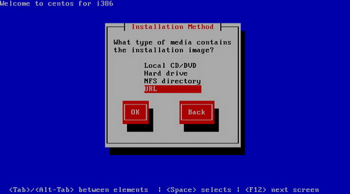 Экран выбора метода установки с выделенным вариантом URL