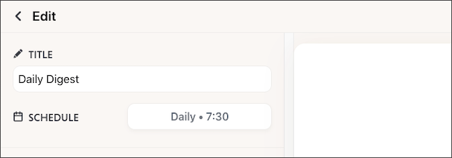 Name and schedule personalized newsletter on Mailbrew
