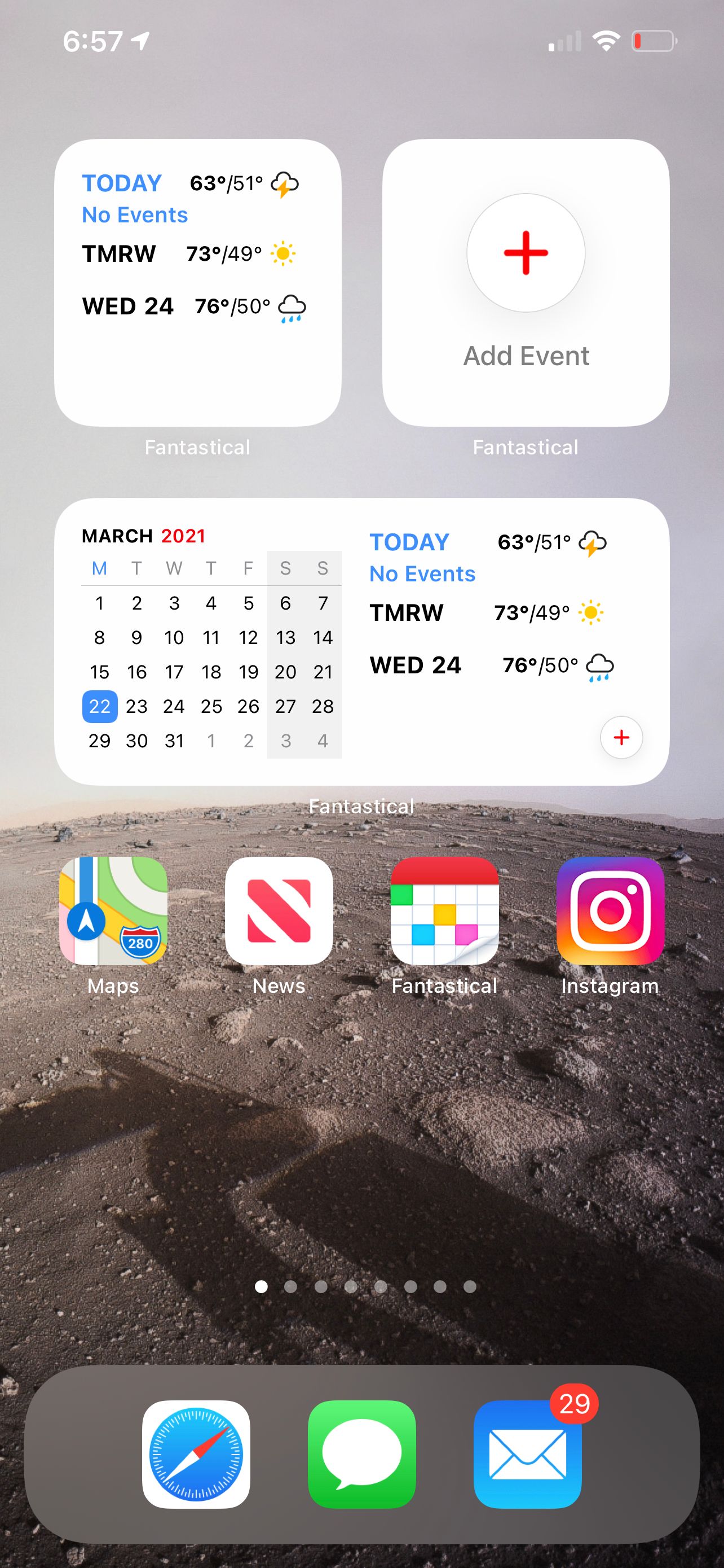 Виджет Fantastical для добавления события.