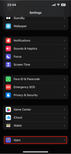 Настройки iPhone Apps
