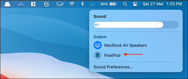 Выберите HomePod mini в списке выходов
