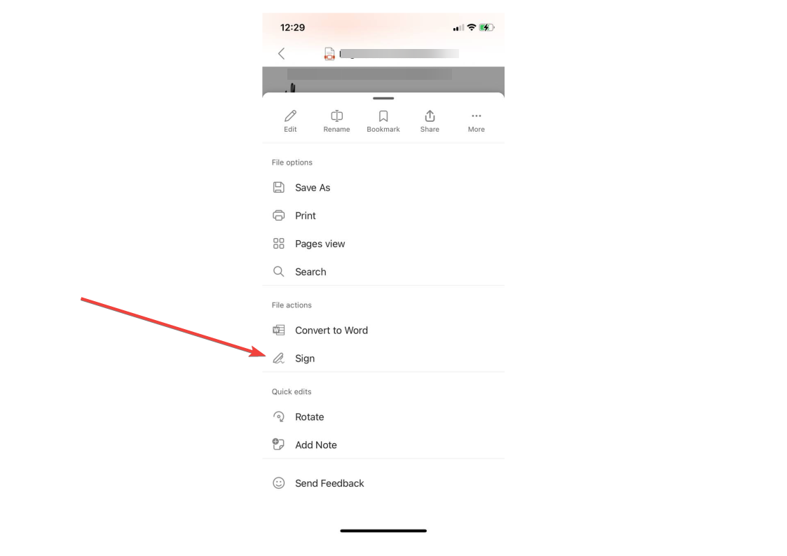 Интерфейс приложения Microsoft 365: кнопка Подписать PDF