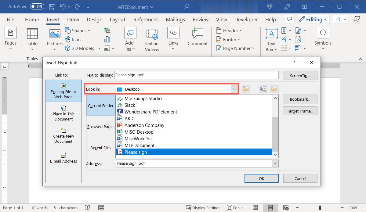 Поле Поиск в для нахождения файла