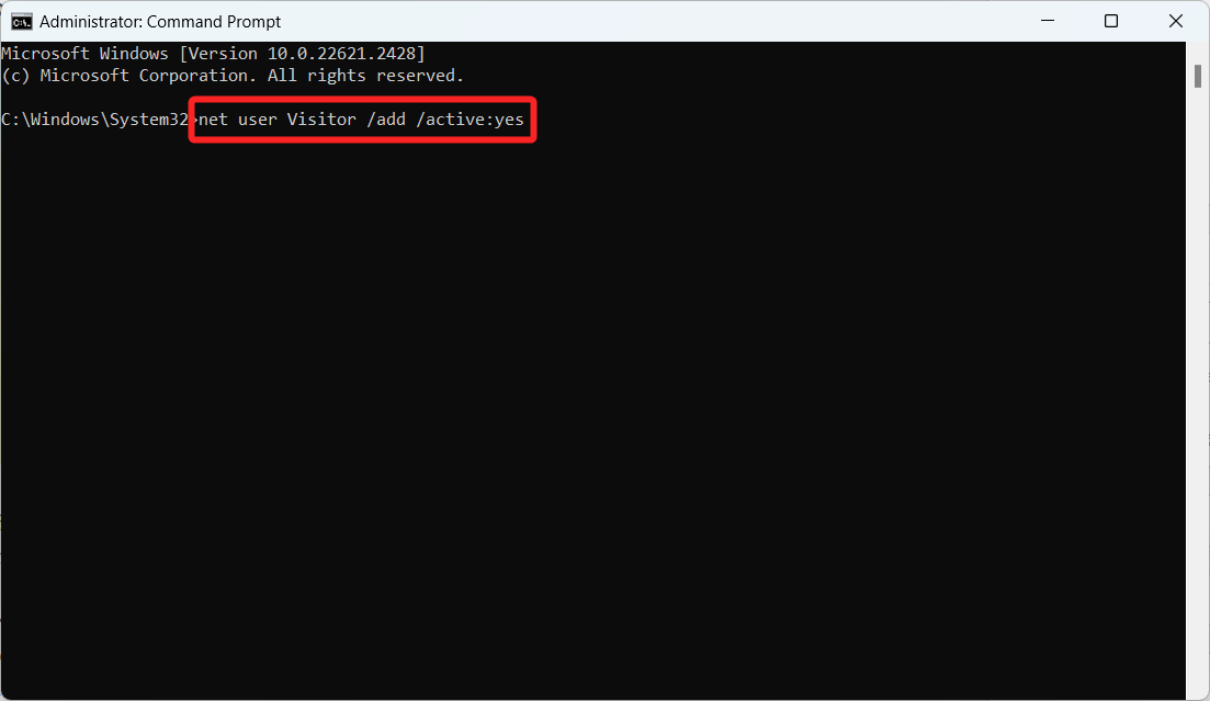 Создайте гостевую учётную запись через cmd
