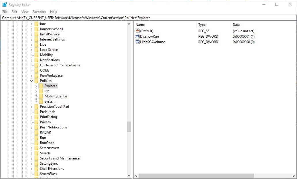 Создание DWORD DisallowRun