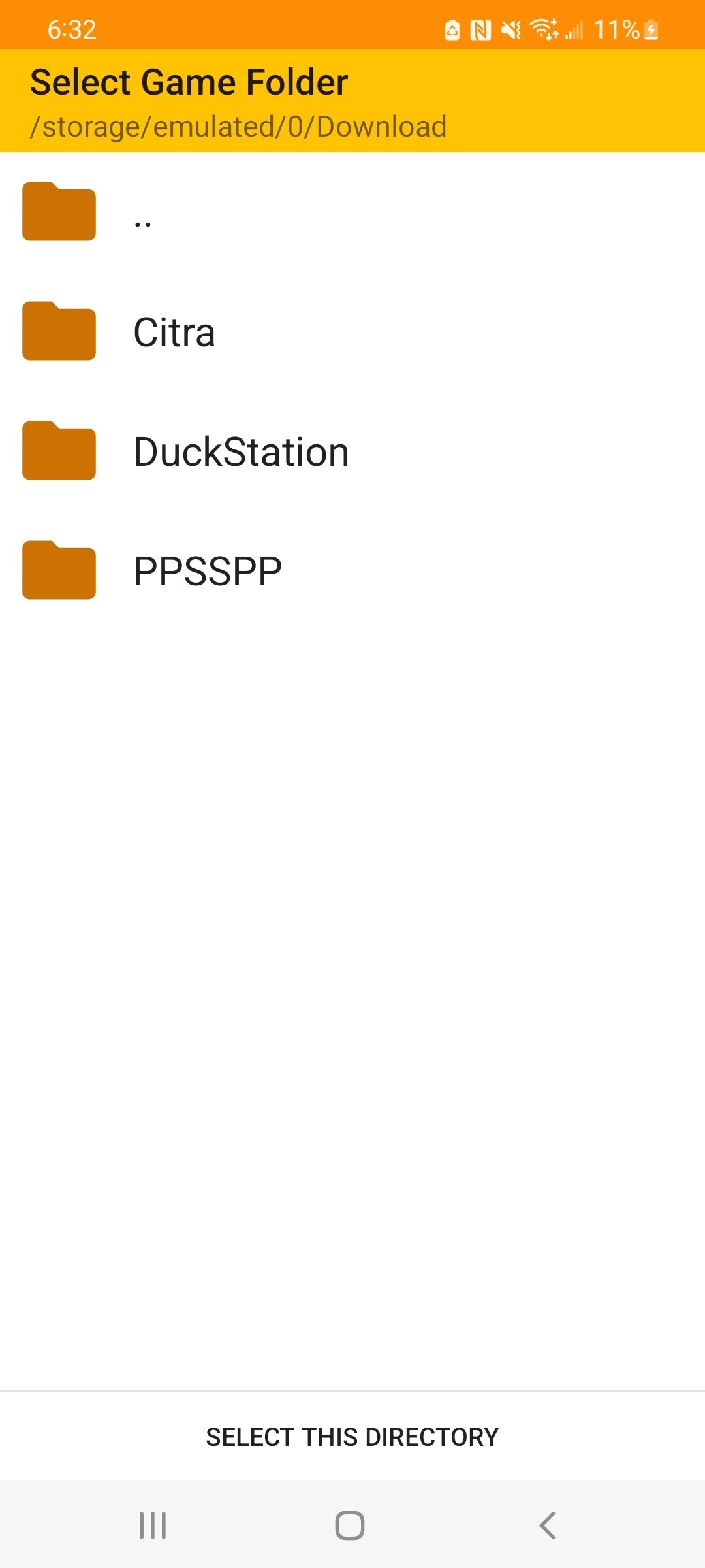 Выбор папки с играми в эмуляторе Citra на Android.