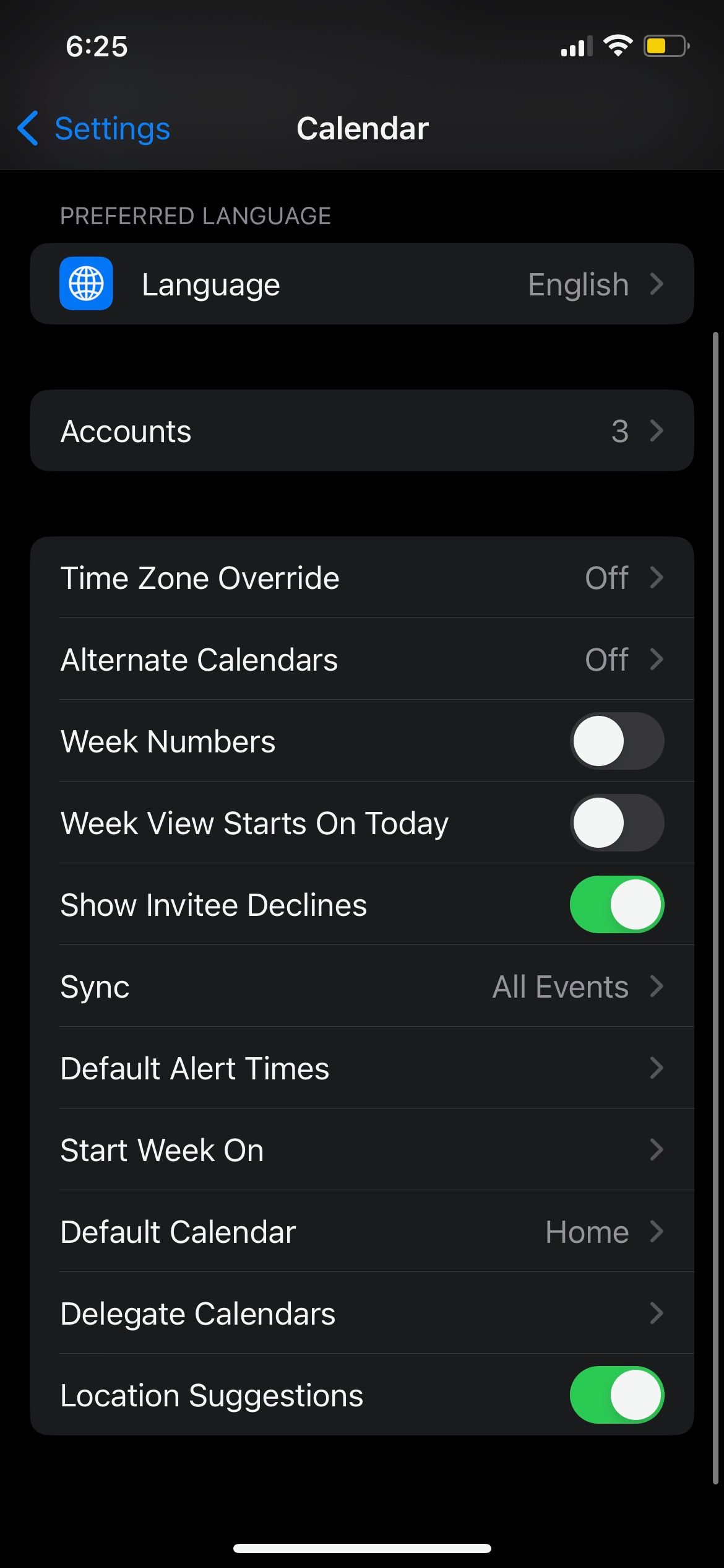 Calendar Settings iPhone