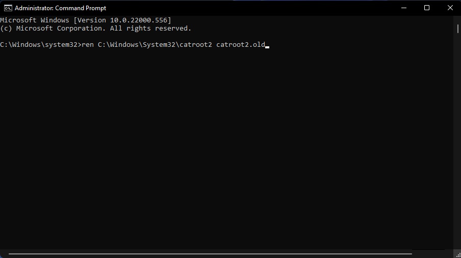 Переименование папок SoftwareDistribution и catroot2 в старые версии