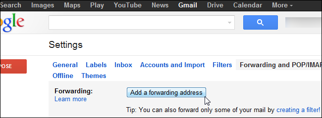 Скриншот добавления адреса для пересылки в Gmail