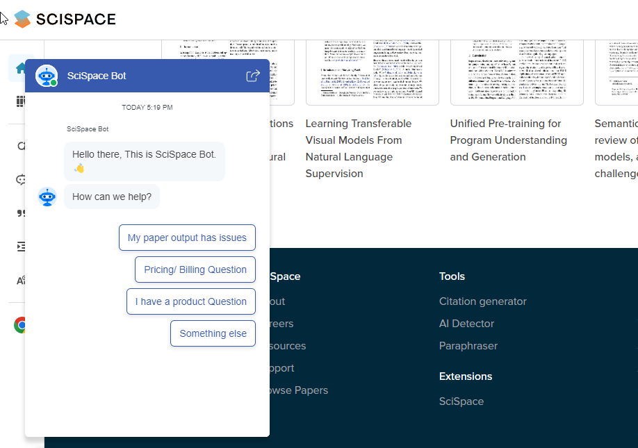 Окно чат-помощника SciSpace в интерфейсе