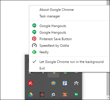 Индикатор фоновой работы приложения в настройках Chrome