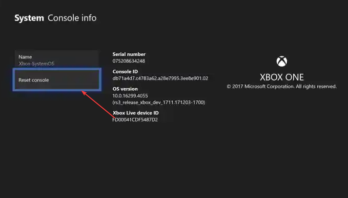 Опция 'Сброс консоли' с выбором удаления данных