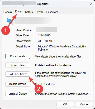 Кнопка отката драйвера в свойствах устройства