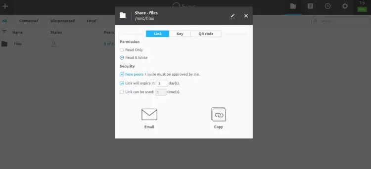 Список синхронизированных папок в веб‑интерфейсе