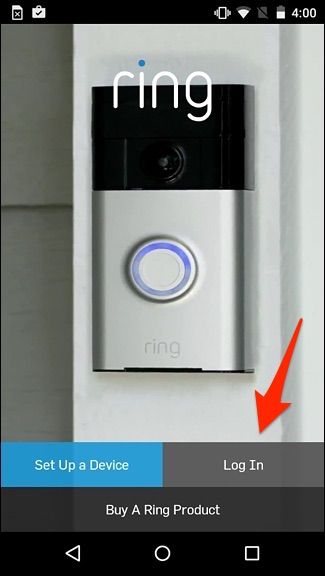 Экран входа в приложение Ring