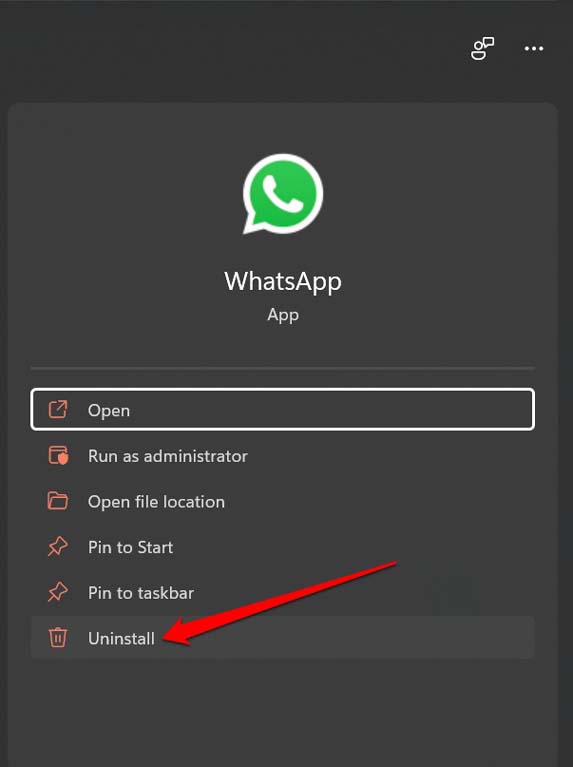 Удаление WhatsApp из списка приложений