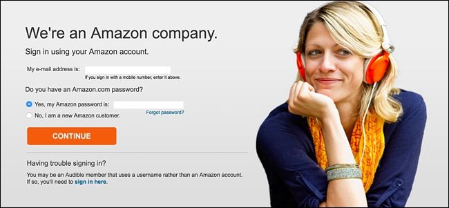 Экран ввода логина и пароля Amazon для Audible