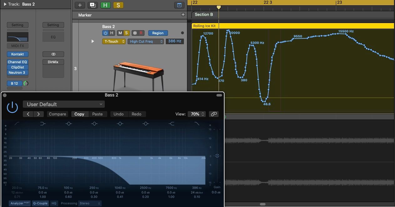 Автоматизация высокочастотного фильтра EQ в Logic Pro
