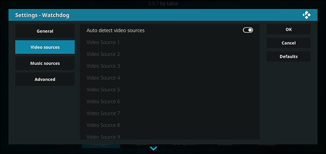 Список источников библиотеки Kodi