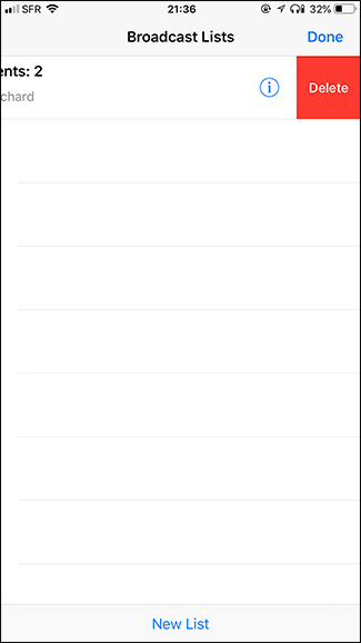 Опция удаления списка рассылки iOS