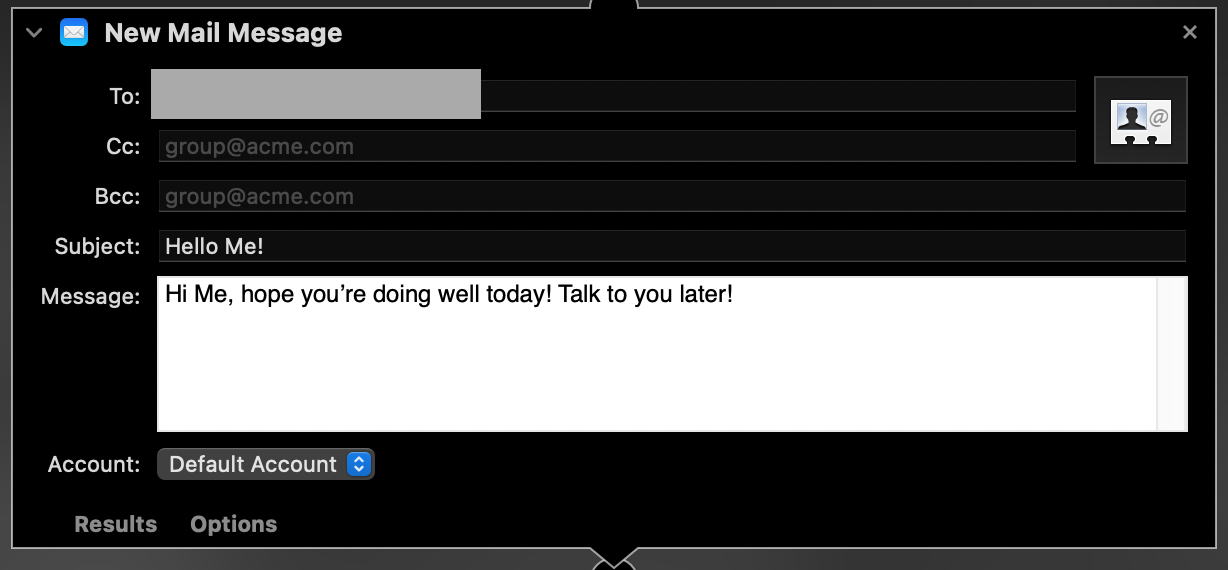 Составленное письмо в Automator для отправки позже
