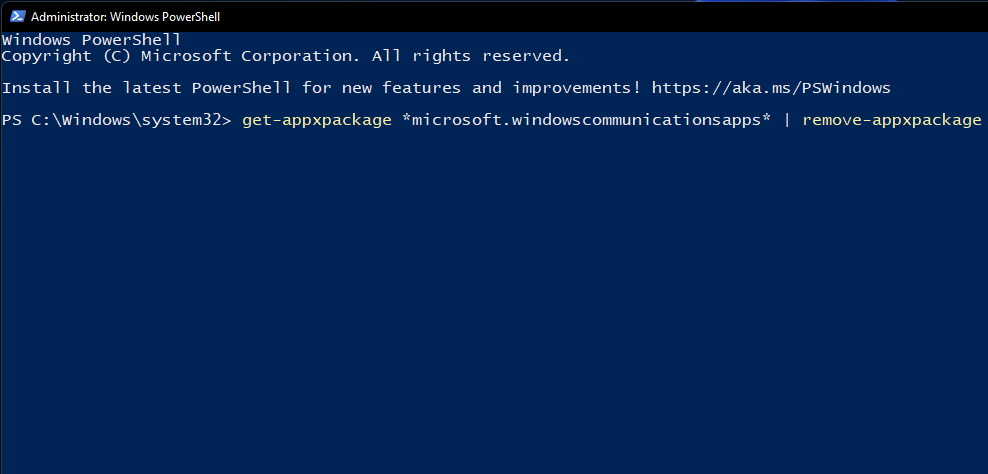 Команда для удаления приложения из MS Store