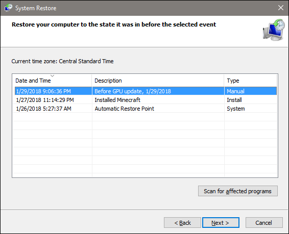 Подтверждение точки восстановления и начало процесса