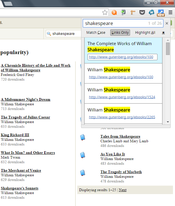 Quick Find pour Chrome — recherche rapide