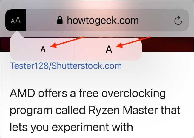 Изменение размера текста в режиме чтения