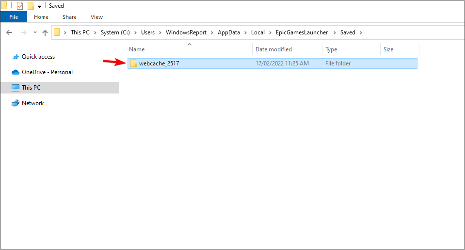 Удаление папки webcache в файлах лаунчера Epic Games