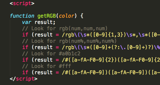Функция getRGB парсит CSS‑формат в массив R,G,B