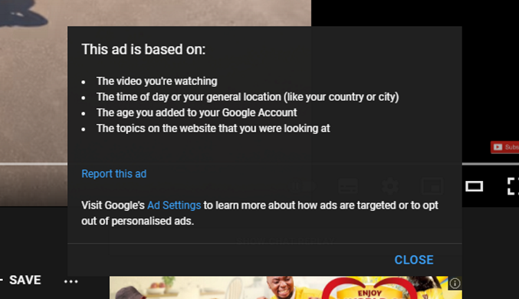 Информация о рекламе и ссылка на жалобу