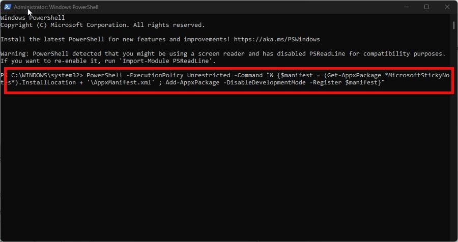 PowerShell: выполнение команды для регистрации приложения