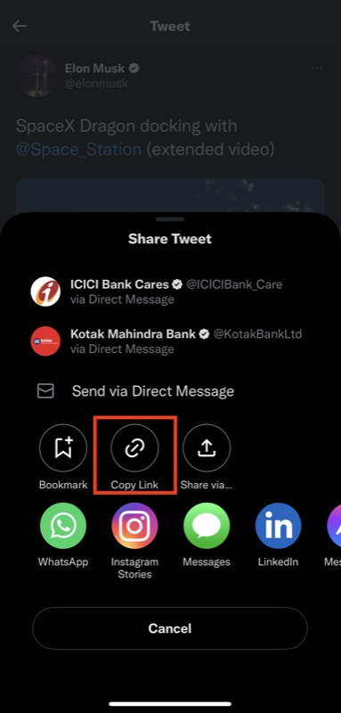 Копирование ссылки на видео в Twitter