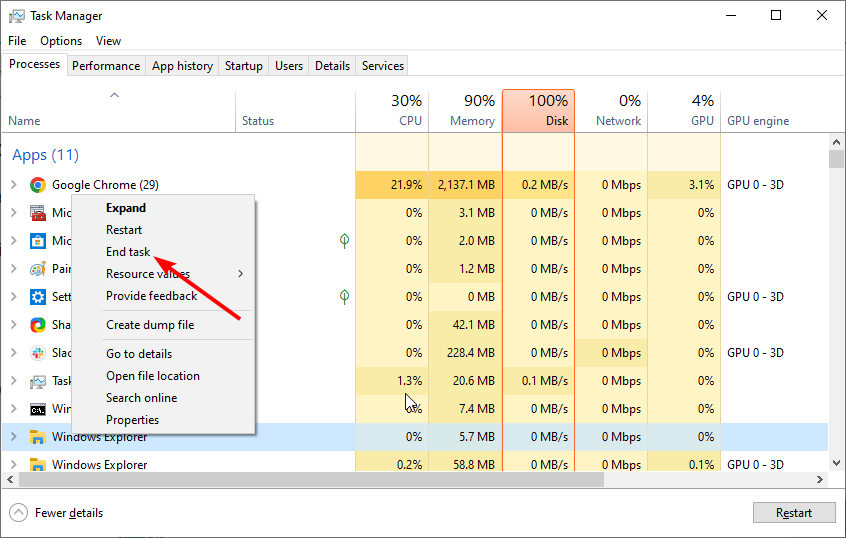 Завершить задачу в Диспетчере задач