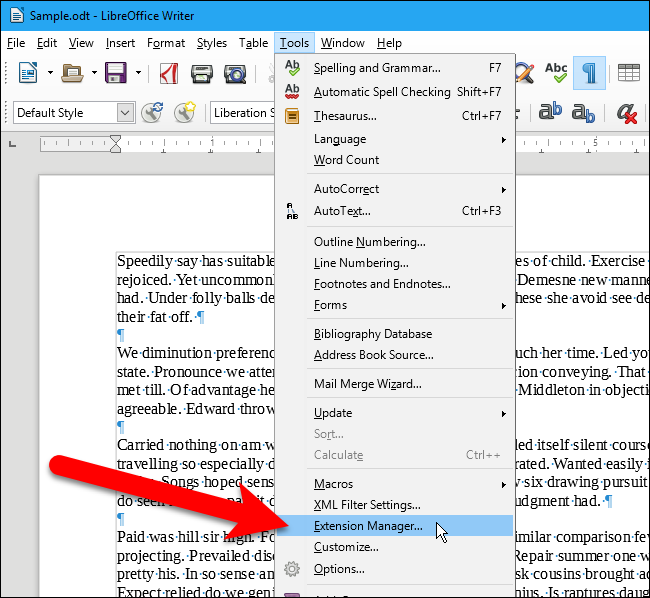 Выбор Сервис Диспетчер расширений