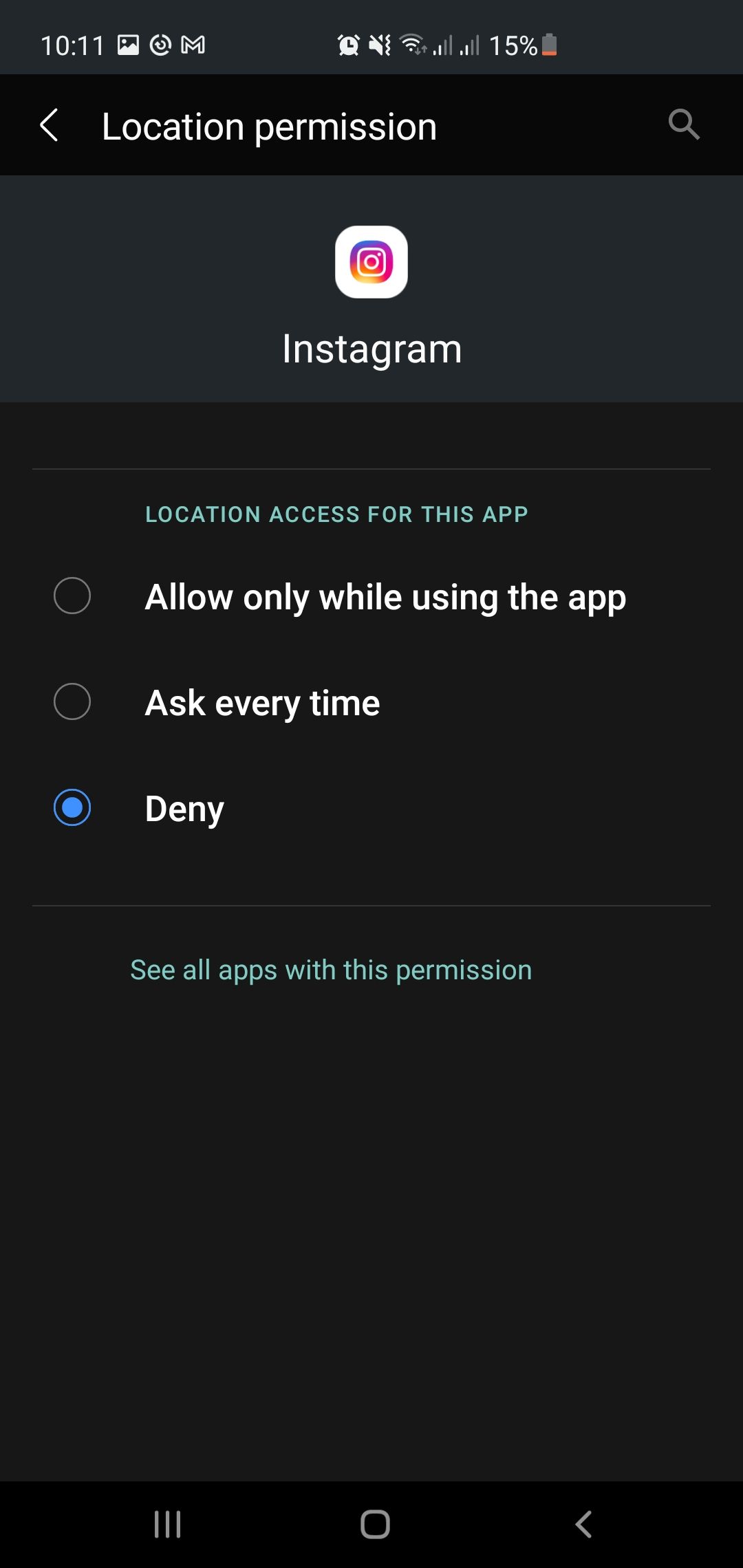 Deny permission to Instagram