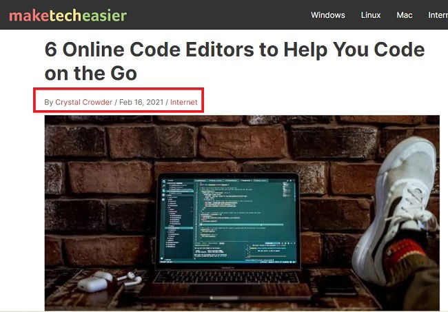 Пример статьи с датой публикации рядом с автором