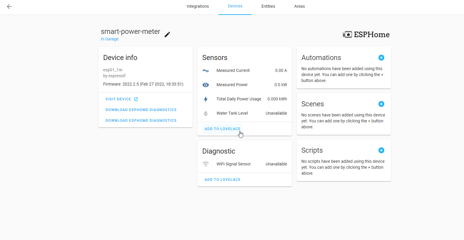 добавление устройства в интерфейс Home Assistant