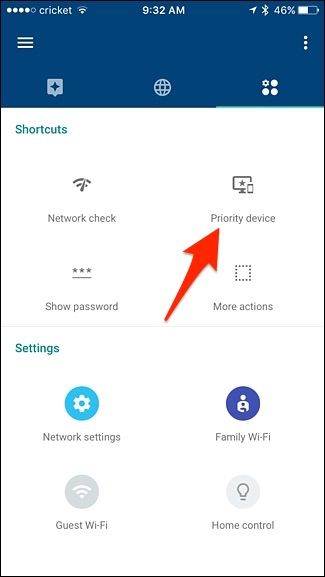 Меню приоритетного устройства в приложении Google WiFi