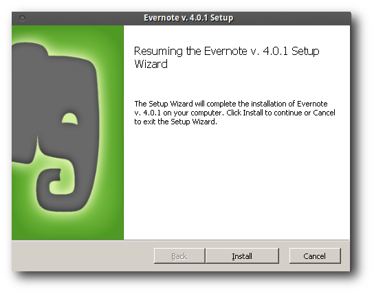 Первый экран мастера установки Evernote