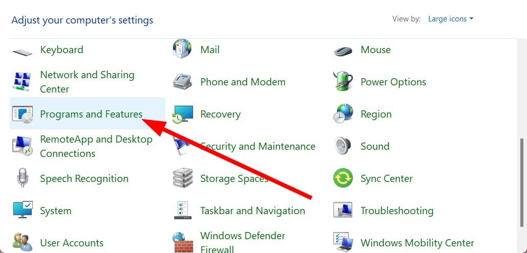 Программы и компоненты в Панели управления